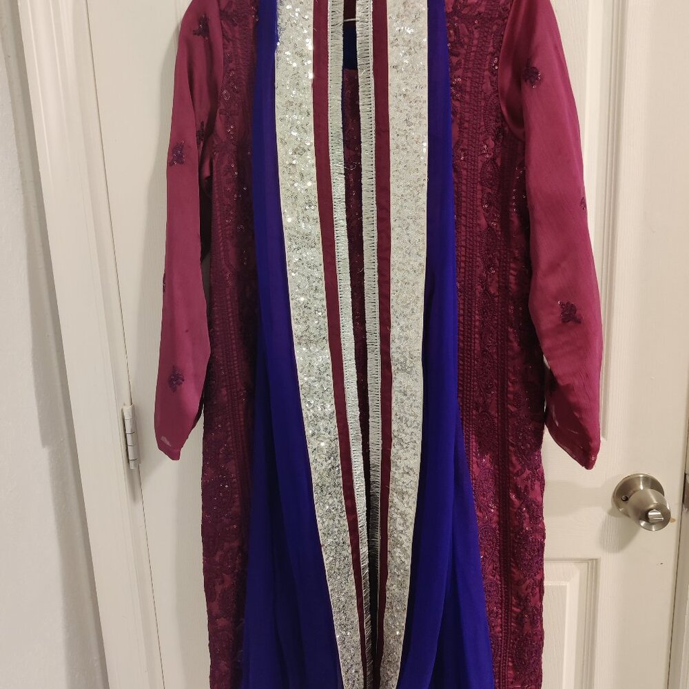Pakistani formal wear Plum and Purple